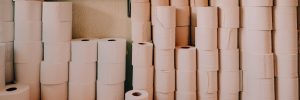 Stacks of rolls of toilet paper